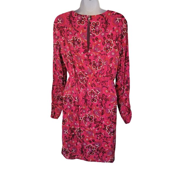 Maeve Anthro Floral Wrap Mini Dress XS Pink Long Sleeves Groovy Coquette Kawaii - Picture 4 of 8